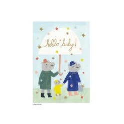 Glückwunschkarte Zur Geburt Nilpferd-Familie -Kinder Spaß Verkaufsgeschäft Roger la Borde Doppel Klappkarte Glueckwunschkarte zur Geburt Nilpferd Familie